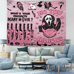 Barbie-Style Horror Tapestry,Black Pink Knife Ghost Face Graffiti Heart Tapestry,Dark Sweet Home Digital Wall Tapestry,Durable Decorative Tapestry,Home Decor, Wall Decoration