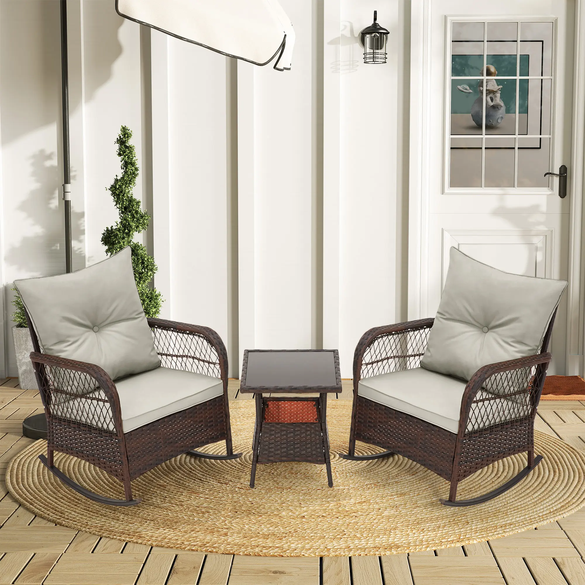 3 pcs Rocking Bistro Set（Gray）