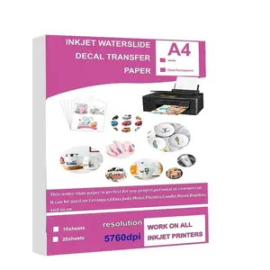 Printers Water Slide Decal Paper Inkjet 20 Sheets A4 Size Premium Water-Slide Transfer Paper Printable Water Slide Decals for Tumblers, Mugs, Glasses DIY