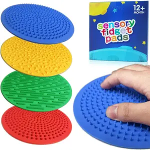 X-SRT02   4PC Sensory Wall Fidget Toys for Toddler Baby 1-3 Sensory Mats for Kids Autism ADHD Quiet Silicone Tactile Pad Desk Toys Calm Down Item Mini Floor Tiles Fidgets Special Education Classroom Must Have