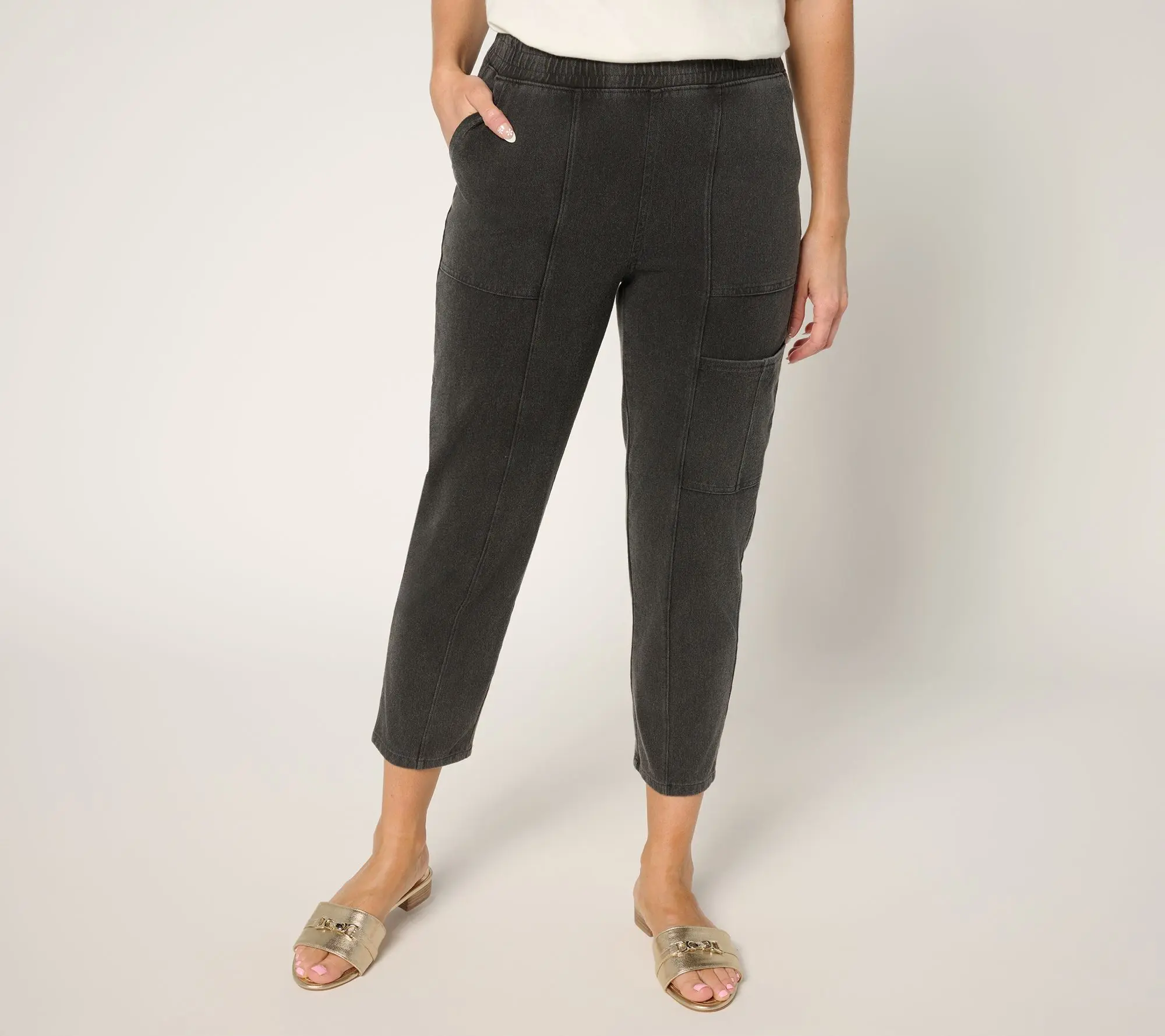 Denim & Co. Regular Comfy Knit Air Tapered Cargo Crop Pant