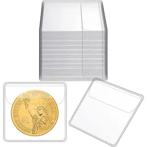 150 Pcs Single Pocket Coin Sleeves Clear PVC Currency Bill Holders Individual Coin Holder Currency Bills Protector Plastic Pouch (2.2 x 2.2 Inch, Square)