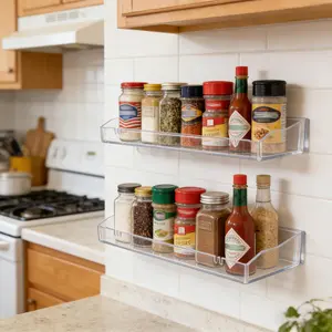 Clear Wall Mount Acrylic Shelves, Floating Storage Rack, Strong Adhesive & Hardware Included, Bathroom Shower Organizer & Room Decor