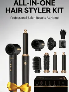 7-in-1 Hot Air Styling Comb, Powerful 110,000 RPM Blow Dryer Comb with Curler, Blow Dryer Comb with Diffuser, Negative Ion Hot Air Comb for Quick Drying, Volumizing, Curling, Straightening, Hair Styling Tool tiktokshopspringglowup Hairdryer Black,summervi