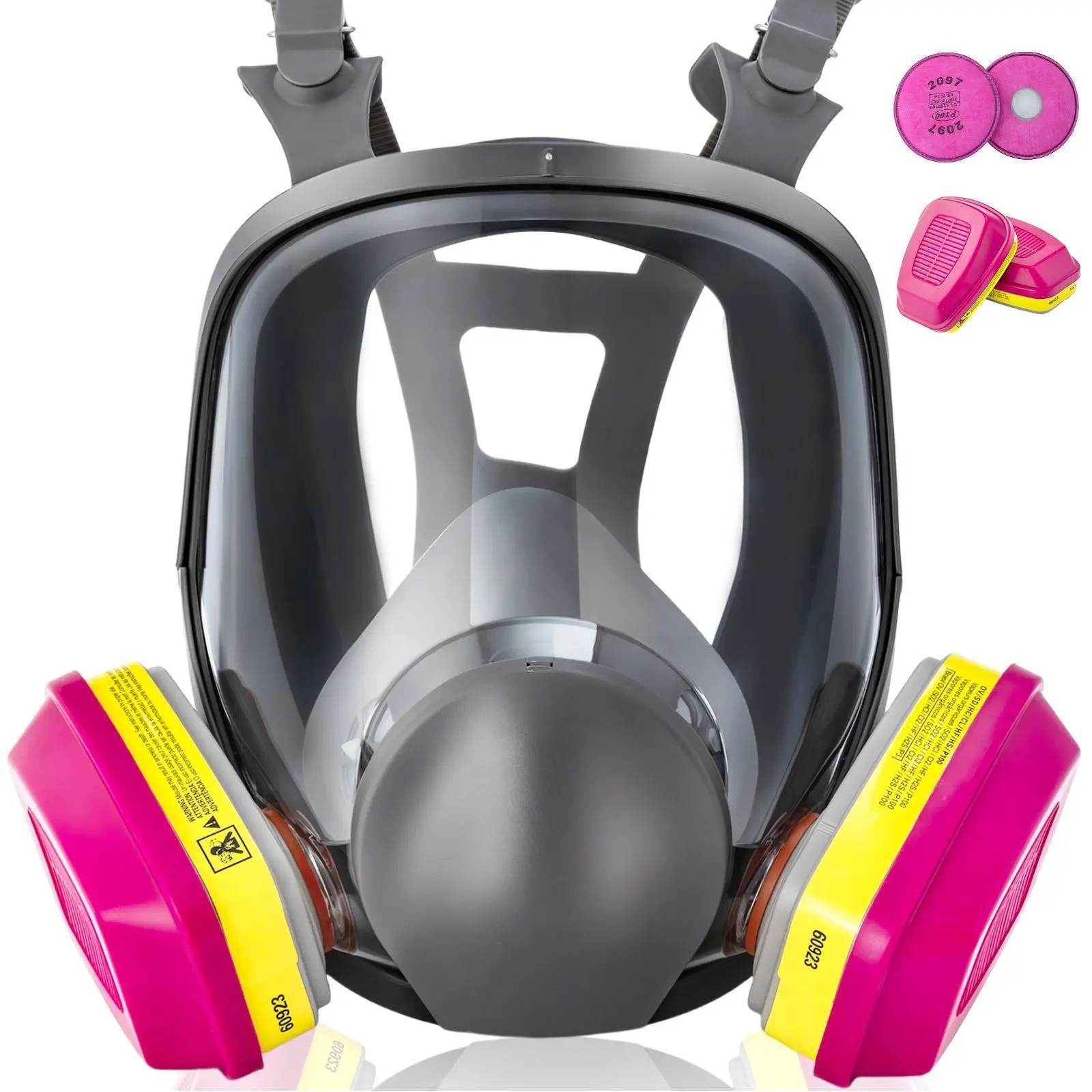 Full Face Reusable Respirator with Large Lens, Speaking Diaphragm and Push Button Seal Check, Painting, Sanding, Chemical Clean-up, Sawing,