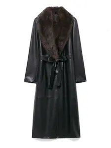 Women's Detachable Faux Fur Collar Long Sleeve Button Front Pure Color Warm Winter Loose Fit Long Windbreaker Coat