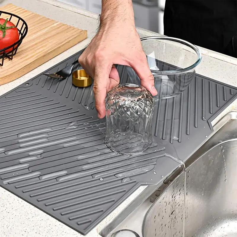 Silicone Dish Drainer Mat, 1pc Foldable Heat-resistant Pot Holder Pad, Multipurpose Draining Board for Dishes and Utensils, Tableware, Kitchen Coasters, Home, Kitchenware