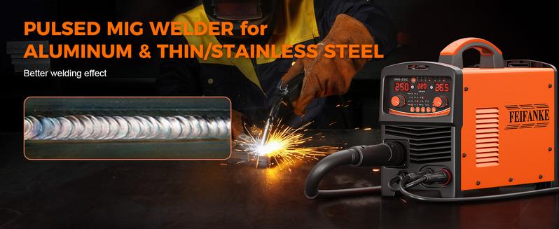 FEIFANKE MIG250A Welder with 110/220v smart conversion, 6-IN-1(MMA/LIFT TIG/FLUX CORE MIG CAS MIG/PLUSE MIG/SPOT welding) welder machine, LED Display Digital welder,Includes 3 Spools of Welding Wire,  for Professional and DIY Welding Projects