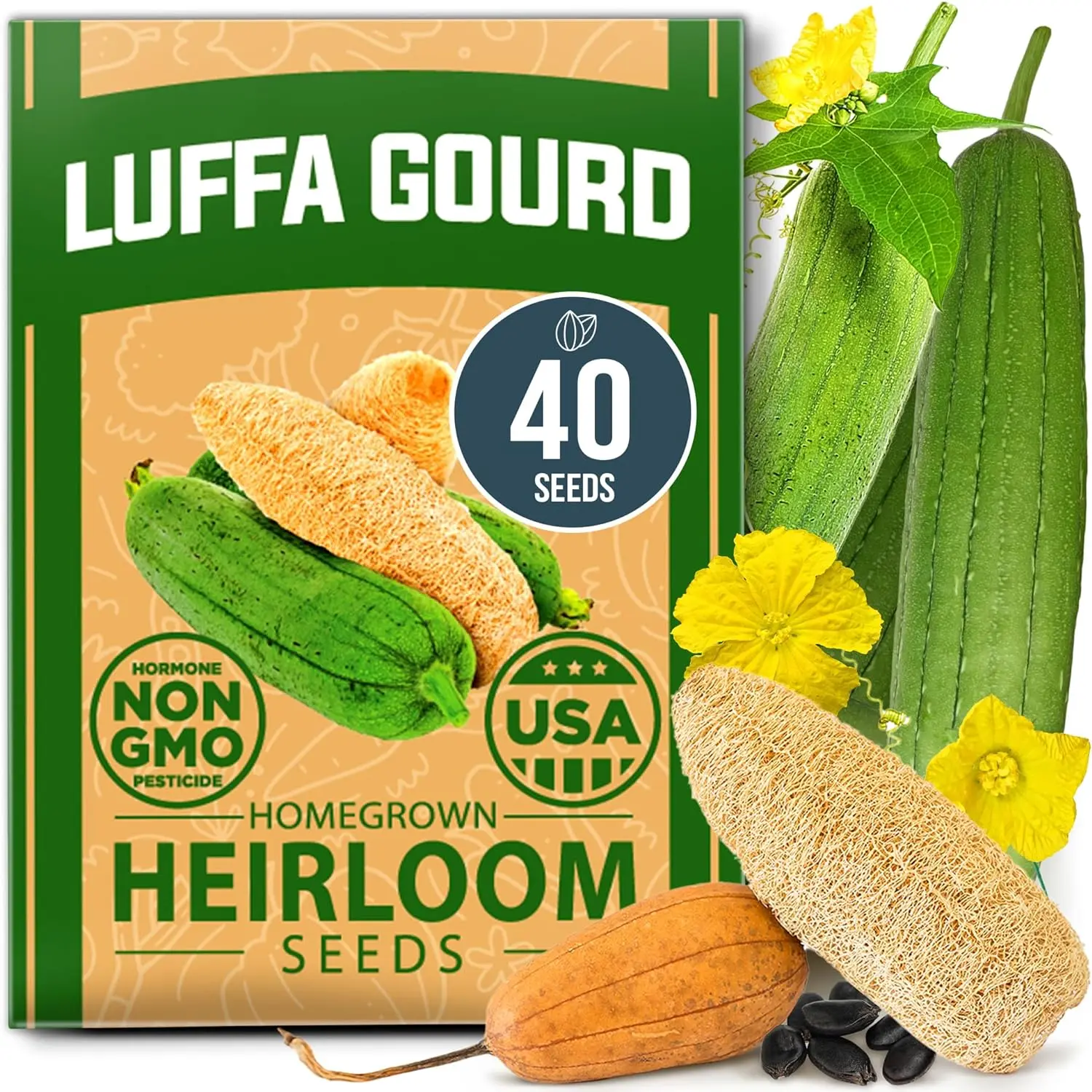 Luffa Seeds (Luffa aegyptiaca) – Heirloom Loofah Gourd Seeds for Planting, High Germination Rate – Make Sponges or Harvest Young Loofahs for Eating