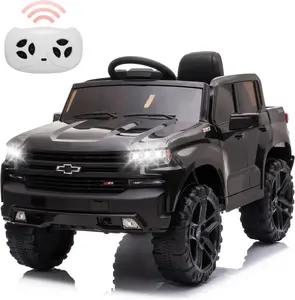 12V Ride on Car with Remote Control, Battery Powered Licensed Chevrolet Silverado GMC Kids Ride On Truck, Toddler Electric Vehicles Toys,Music,FM,Bluetooth, Spring Suspension, LED Light (Black)