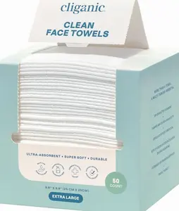 Cliganic Clean Face Towels XL, Disposable, Ultra-Absorbent, Hypoallergenic & Soft - Makeup Remover Dry Wipes, Pamper Your Face, Feel Fresh & Radiant, Hygienic Towelettes, for All Skin Types (50 Ct)