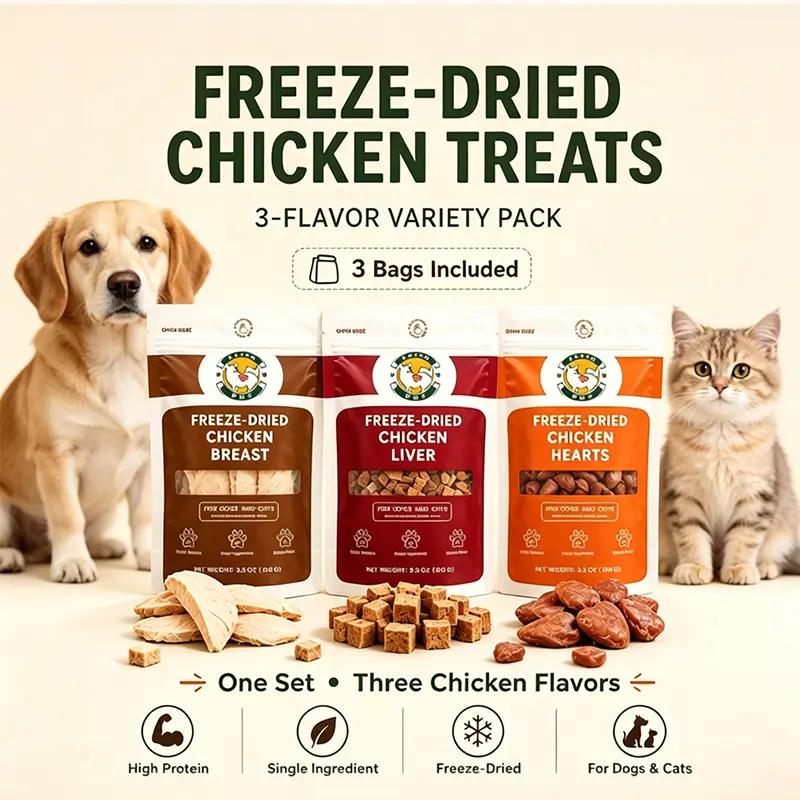Peach Pet Freeze-Dried Chicken Variety Mix Dog & Cat Treats, 3-Pack 3.5oz Clean Label High Protein Snacks