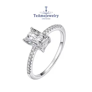 【Buy 1 get 1 Bracelet】【RM-203】Silver 925 Radiant Moissanite Ring, 1-2ct Simple Fashion Accessories for Daily Wear Party Holiday, Gift for Family & Friends