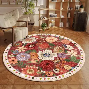 Flower Pattern Round Rug, Non-slip Decorative Floor Mat, Fashionable Home Decor Accessories for Living Room Bedroom, Round Floral Rug, Decorative Area Rug