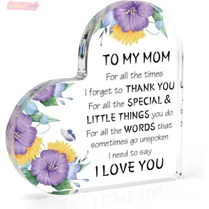 Mothers Day Gift for Mom Floral Heart Acrylic Mom Plaque, "To My Mom" Sentimental Keepsake For Mother’s Day And Birthdays