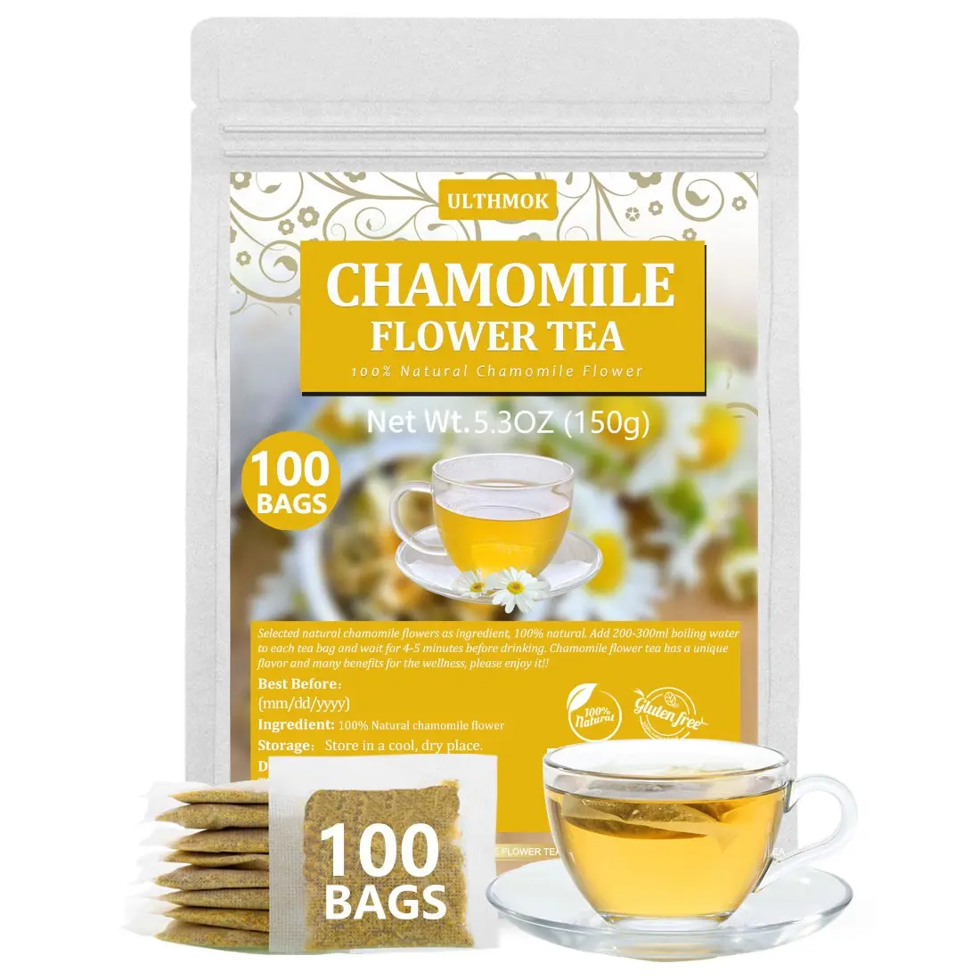 100Bags Chamomile Tea Bags Natural Chamomile Flower Caffeine Free & Non-GMO Herbal Tea 100Bags Chamomile Tea Bags Natural Chamomile Flower Caffeine Free & Non-GMO Herbal Tea