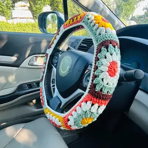 Flower Pattern Crochet Car Steering Wheel Cover, Non-slip Automotive Steering Wheel Protector, Universal Car Steering Wheel Cover for Decor