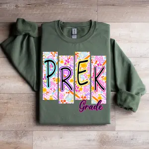 Preppy Pre-k Grade Teacher Gildan Sweatshirt, Teacher grade level graphic women sweaters,oversized soft Pullover sweaters for women Fitted Womenswear