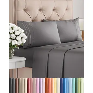4 Piece Sheet Set - Comfy Breathable & Cooling Sheets - Hotel Luxury Bed Sheets for Women and Men - Deep Pockets, Easy-Fit, Soft and Wrinkle Free Sheets - Dark Grey Oeko-Tex Bed Sheet Set