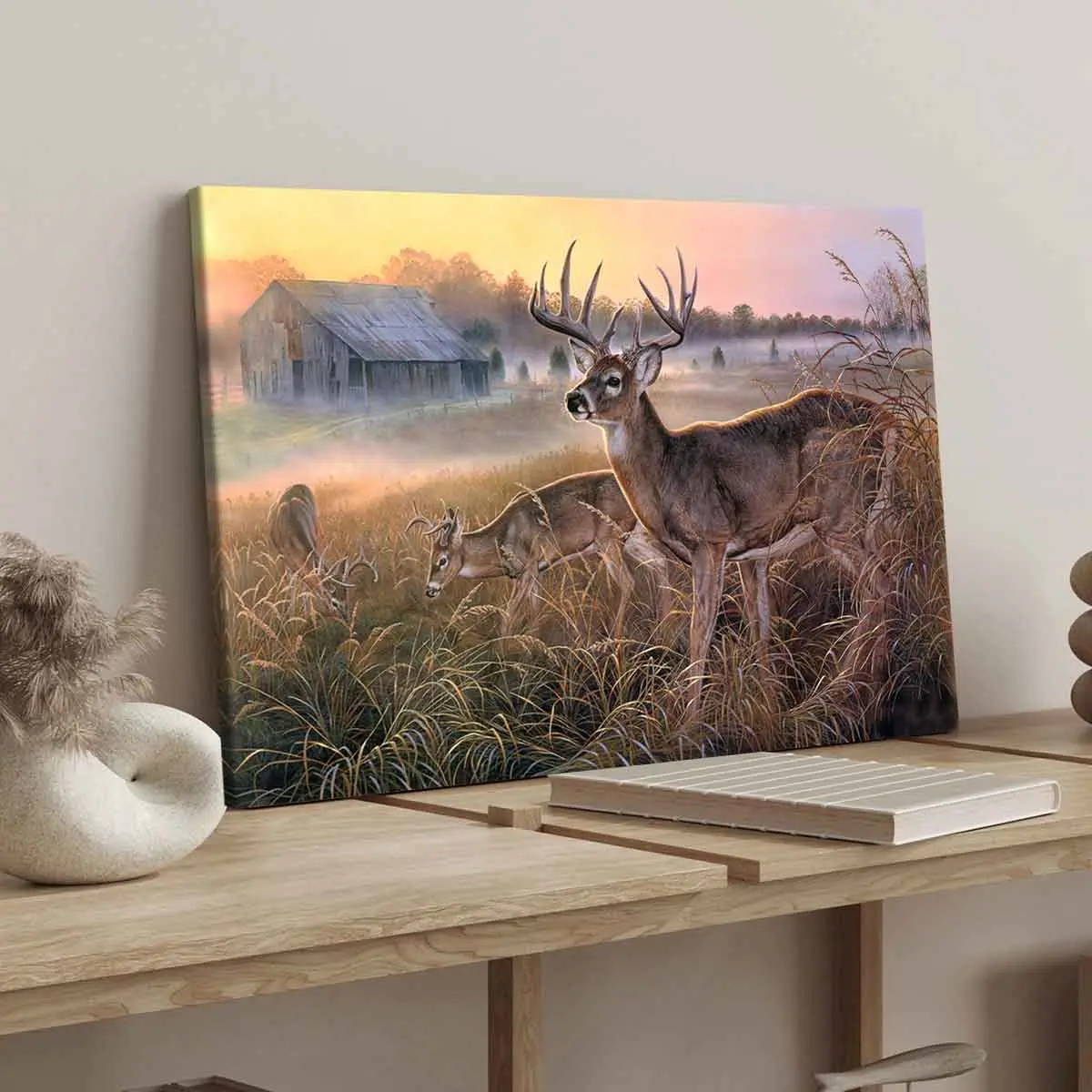 Wooden Frame Canvas Deer Poster, Modern Art Wall Decor, Modern Cool Design, Affordable Home Decoration, Universal Setting, Ideal Gift, Waterproof Print, Canvas Prints, Artwork