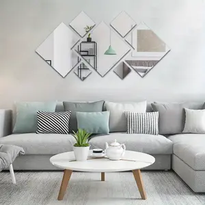 1/2 Set, Modern Art Acrylic Mirror Wall Stickers - Square & Rhombus Combo, Removable & Self-adhesive Decal, Perfect for Hallway, Living Area, Bedroom & Bathroom Decor