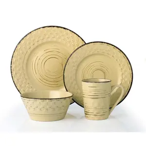 16 Piece Distressed Weave Dinnerware Set, Buttercup