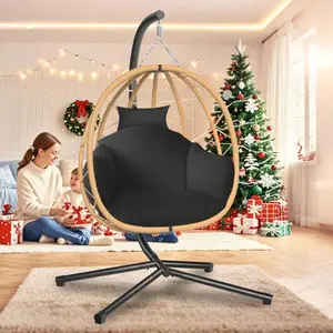 Outdoor Indoor Handwoven Rattan Egg Swing Chair with Anti-Rust Frame