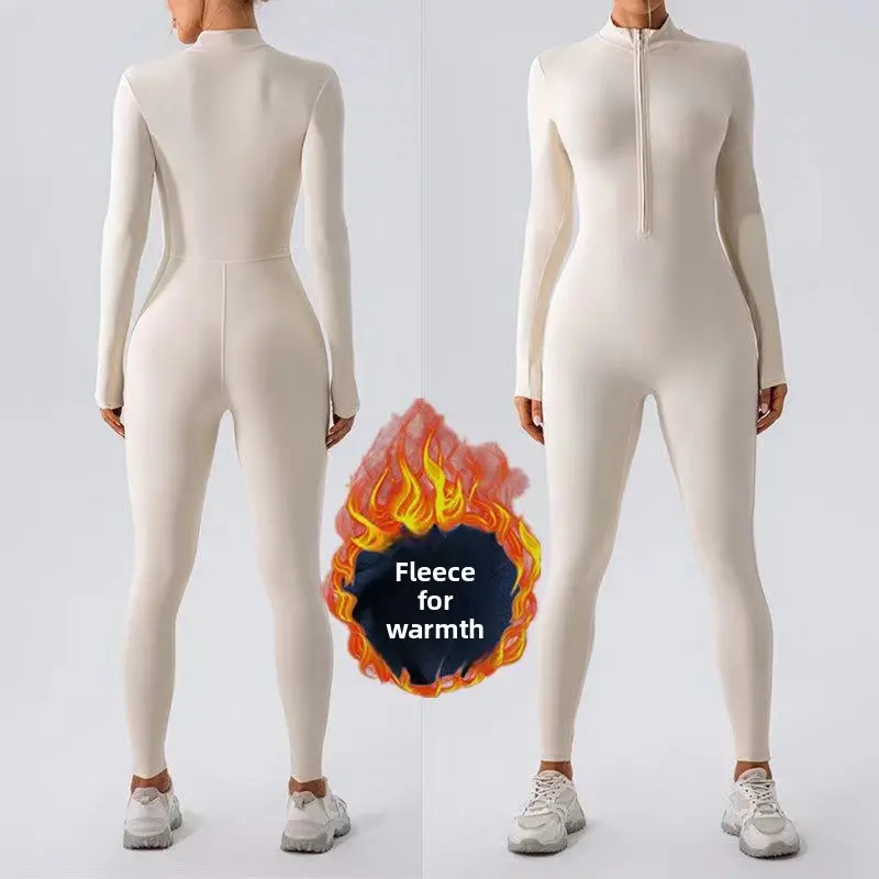 Winter Fleece Lined Yoga Onesie| Zippered Naked Feeling| Tight-Fit Workout & Running Suit  Fleece Lined Warmth| Tight-Fit Gym Wear For Autumn Winter