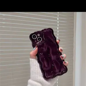 Cute Water Ripple Curly Wave Shape Phone Case Cover for iPhone 16 Series Plus 11, 12, 13, 14, 15 Pro Max with 3D Meteorite Bubble Glitter Design