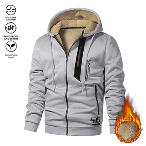 Men's Autumn Winter Fleece Lined Thick Warm Hooded Jacket with Faux Fur Lining and Zipper Pockets, Windproof and Water Resistant, Polyester Fabric for Warmth and Comfort, Suitable for Commuting, Traveling, Skiing, and Other Sports
