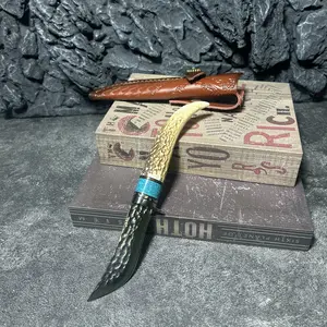 1 outdoor kitchen knife, suitable for hiking, camping, barbecue, and deer antler handle