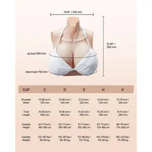 VEVOR Silicone Breastplate, H-Cup High Neckline Fake Breasts for Crossdressers, Realistic Silicone-Filled Fake Boobs Breast Forms for Transgender Cosplay Drag Queen, Ivory
