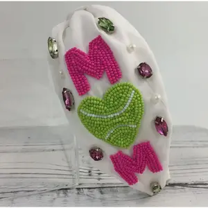 Beaded and rhinestone softball mom knot headband