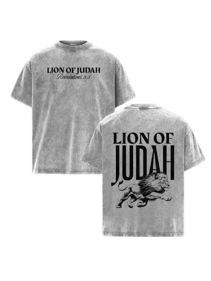 Men's Lion of Judah Casual Round Neck Short-Sleeve T-Shirt, Tank Top, Hoodie - Menswear Christian Jesus Faith Apparel, Vintage Washed Oversize Heavyweight Gothic Streetwear, Gym Pump Cover, Shortsleeve, Tshirt tee Patterned Cotton