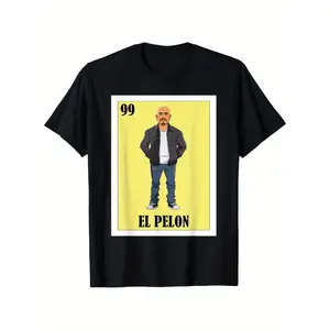 Humorous Mexican Bald Man Graphic TShirt Featuring El Pelon Number 99 Design for Men