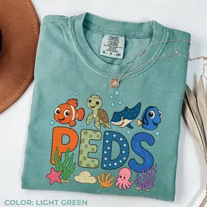 Comfort Colors Pediatric Nurse Shirt, Cute Ocean Nurse Graphic Tee, Peds Nurse T-Shirt, Pediatric RN Gift, Healthcare Worker Appreciation Tee