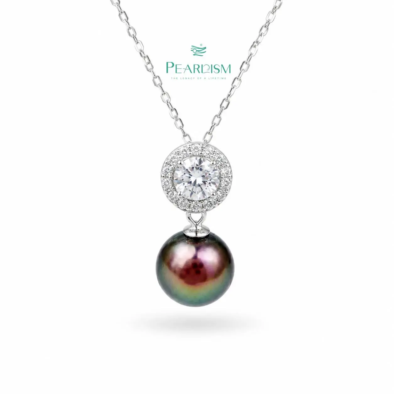PEARLISM Dainty Everyday Edison Pearl Pendant | 8.5-9.5mm Silver Halo CZ Hypoallergenic-AFEP029