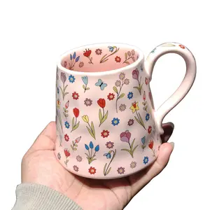 European Style Coffee Cup, Ceramic, 390ML Capacity, Floral Design Mug, Drinkware, Ideal for Breakfast & Afternoon Tea, Couple Gift, Chaozhou Manufacture
