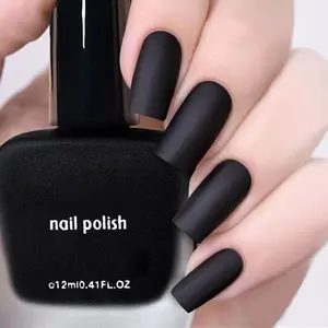 12ml Black Matte Nail Polish, Quick Dry Nail Lacquer for Nail Art Varnish, Mist Effect Matte Finish Velvet Nail Polish, Silky Velvet Fingernail Polish For Women Girls Manicure DIY at Home
