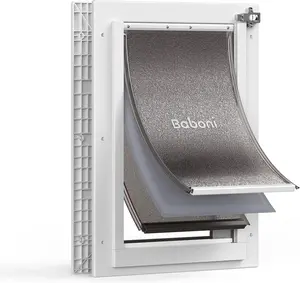 Baboni 3-Flaps Pet Door for Interior and Exterior Doors, Durable Plastic Frame and Telescoping Tunnel, Aluminum Lock/Metal Panel, Strong Magnetic Flaps, Never Rust Dog Door (Pets Up to 40 Lb) -Medium