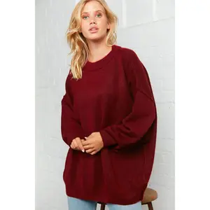 Burgundy Oversized Out Seam Knit Sweater Top