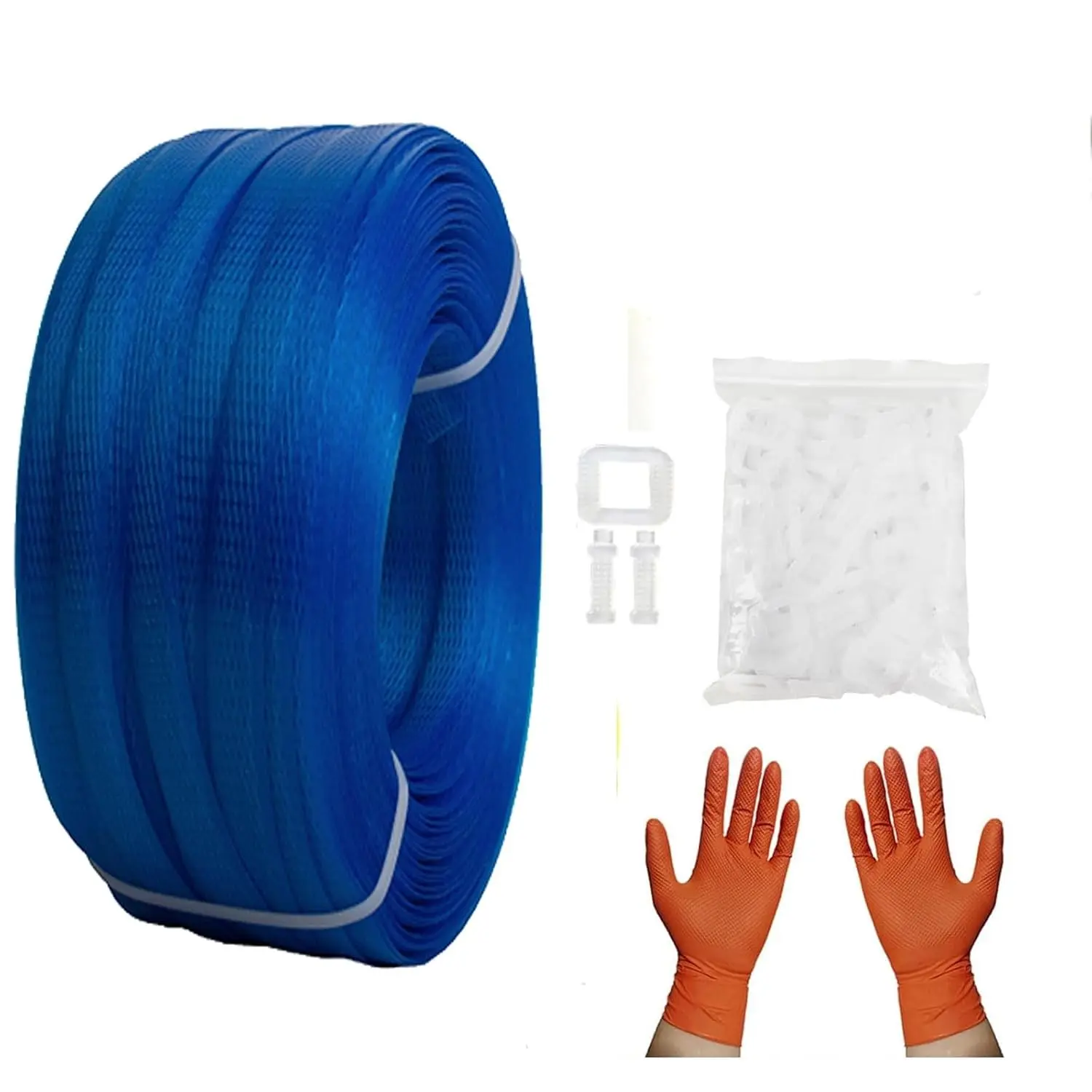 Manual Banding Strapping Kit - Home Supplies Box Packing Tool with 330 ft Long Poly Strapping Belt, 100 Clips, Buckles+Gloves for Packing, Shipping