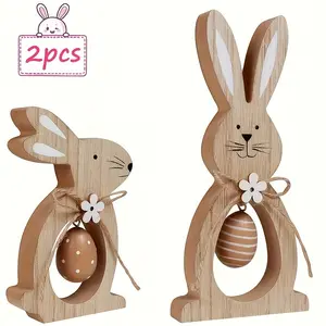 2-Piece Wooden Easter Table Centerpiece Decorations, Bunny Egg Flower Design, Perfect for Easter & Birthday, Home Dinner Party Decoration