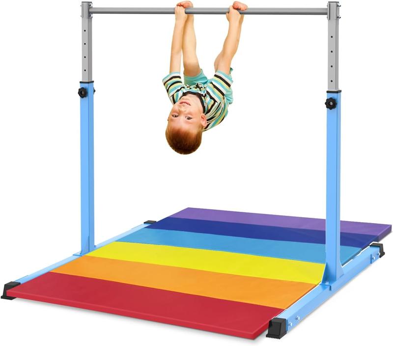 SaflyFun Gymnastics Bar for Kids Ages 3-15 for Home, Steady Steel Construction, 3' to 5' Adjustable Height