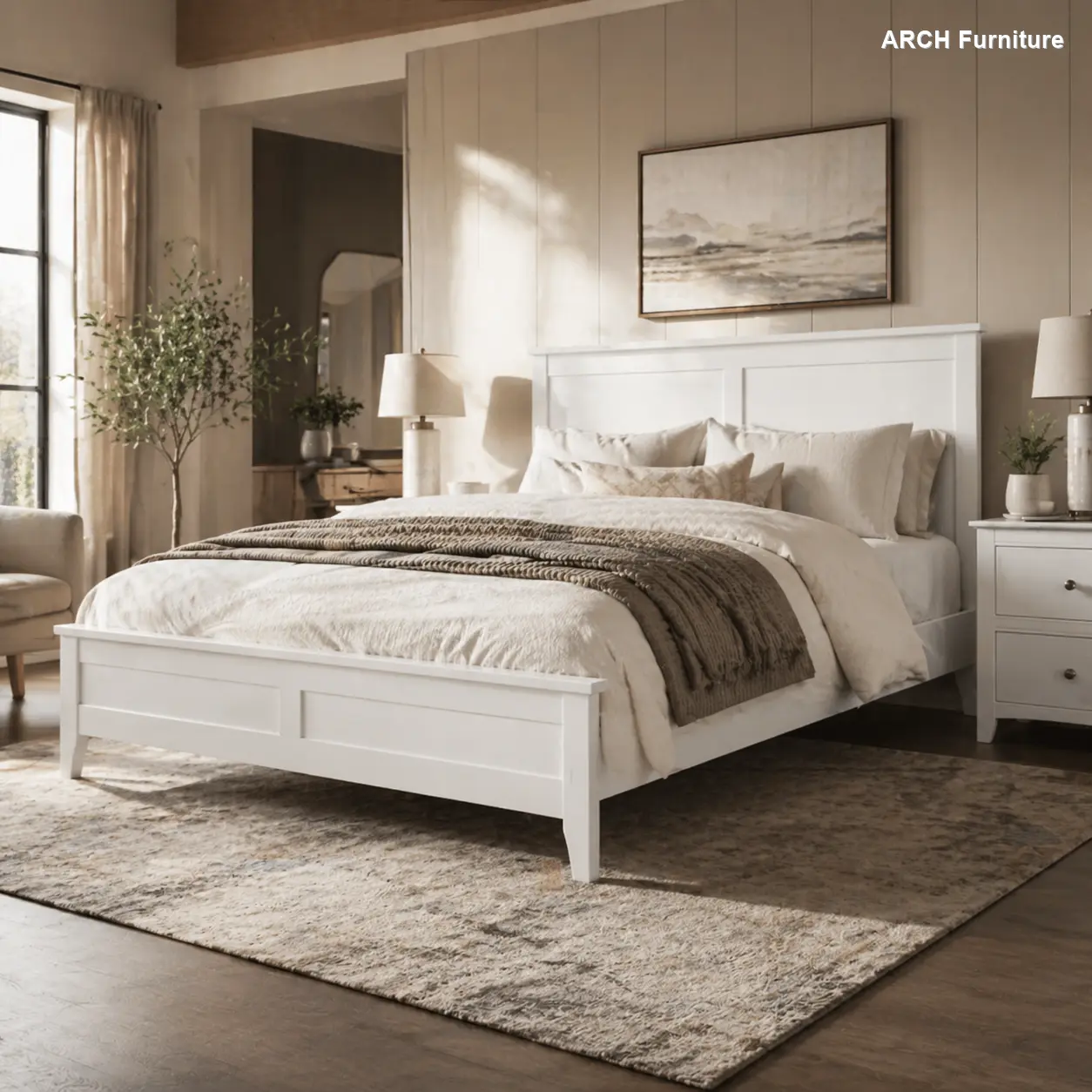 Modern White Pine Wood Full Standard Platform Bed (Old SKU: WF315100AAK) - Elevated, Headboard, Pine, Wood-Finished Bed Frame with Flat Headboard, Simple Look, High Load Capacity, Solid Slatted Base, Included Hardware, Elevated Bed Frames, Headboard Bed F
