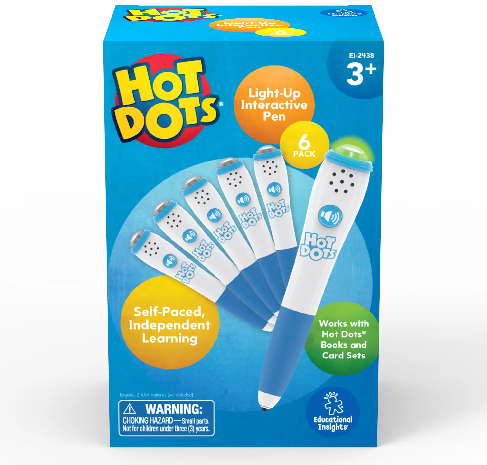 Educational Insights Hot Dots Light-Up Interactive Pen, Set of 6 Pens, Interactive Learning, Compatible with Any Hot Dots Set (Workbooks Not Included)
