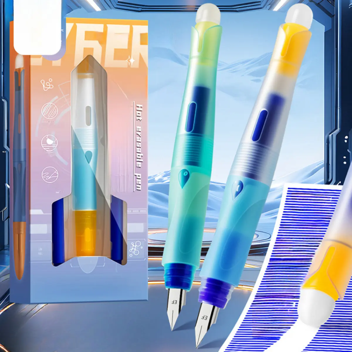 4-Piece Erasable Fountain Pen Set with EF Nib, Correct Posture Writing Design, Crystal Blue, 1 Ink Converter, 2 Ink Cartridges, Smooth Writing, Quick-Drying, Large Capacity, Office Accessories for DIY Learning & Office Use
