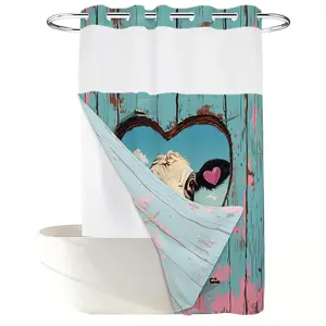 1PC 2D Flat Dreamy Stained Glass Star Shower Curtain, Tiffany Blue Purple Gradient Design, Waterproof Detachable Liner Bathroom Curtain (No Hooks)