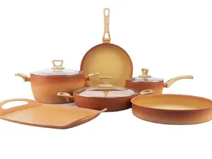 Neware 9 piece Terracotta cookware set with comal griddle Oven Pan Pot Lid Round Wok Silicone Frying Pan Bake