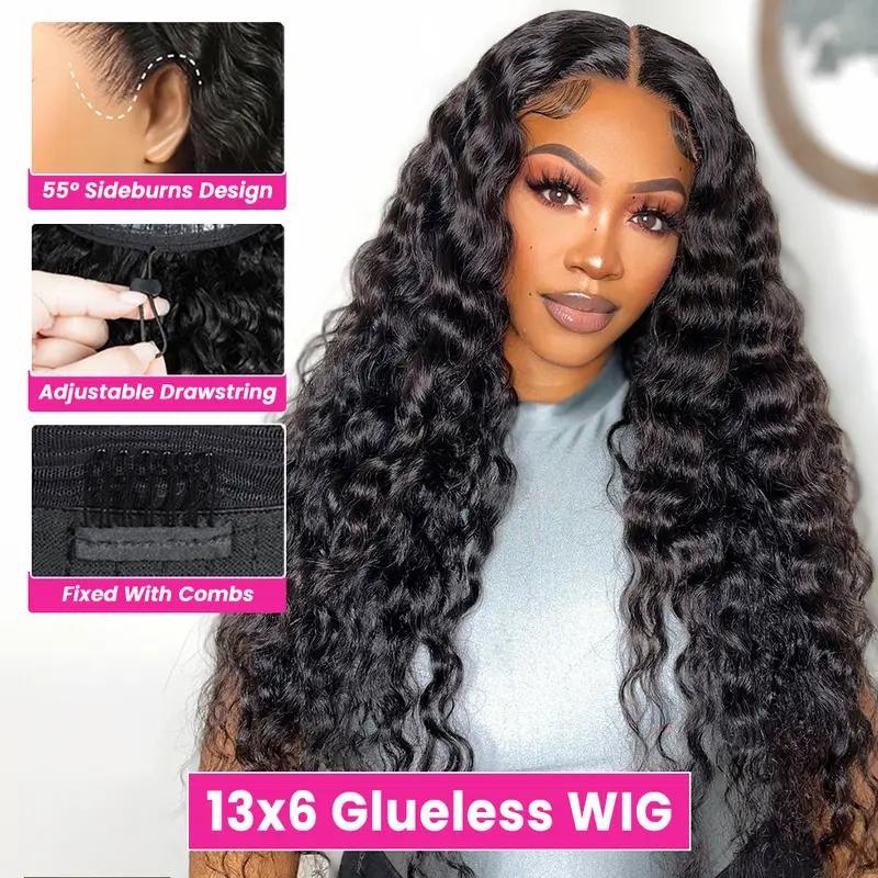 BLING HAIR 30 36 Inch Deep Wave Curly 7x5 13x4 Glueless Wig Human Hair 13x6 HD Lace Frontal Wig Pre Cut Wear Go Deep Wave Front Wig 180% Density